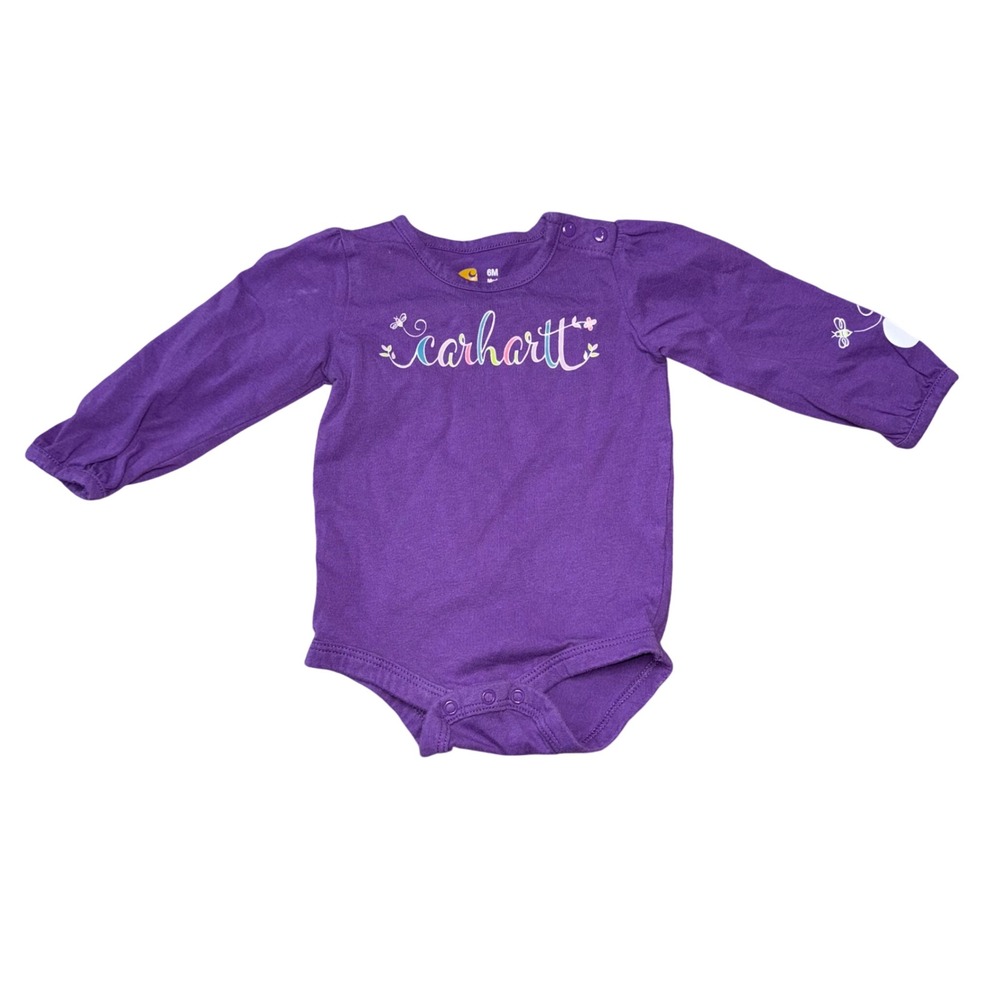 Carhartt Baby Girls Purple Long Sleeve Bodysuit 6M Bee Bumblebee Graphic